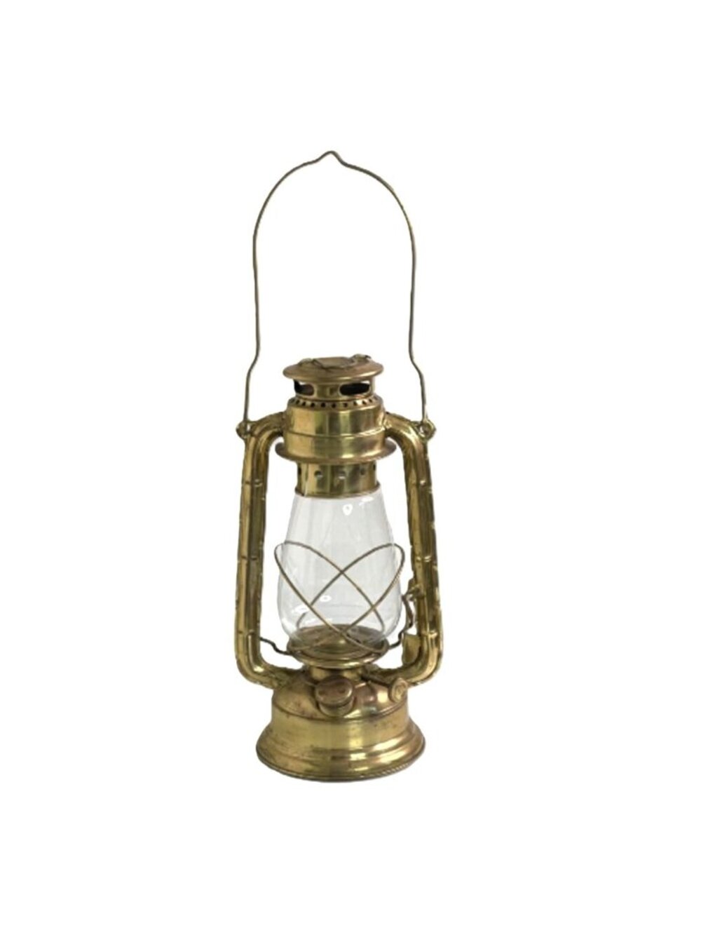 Vintage Lacquered Brass Hurricane Lantern Made in India Clean Glass Globe 12.5"